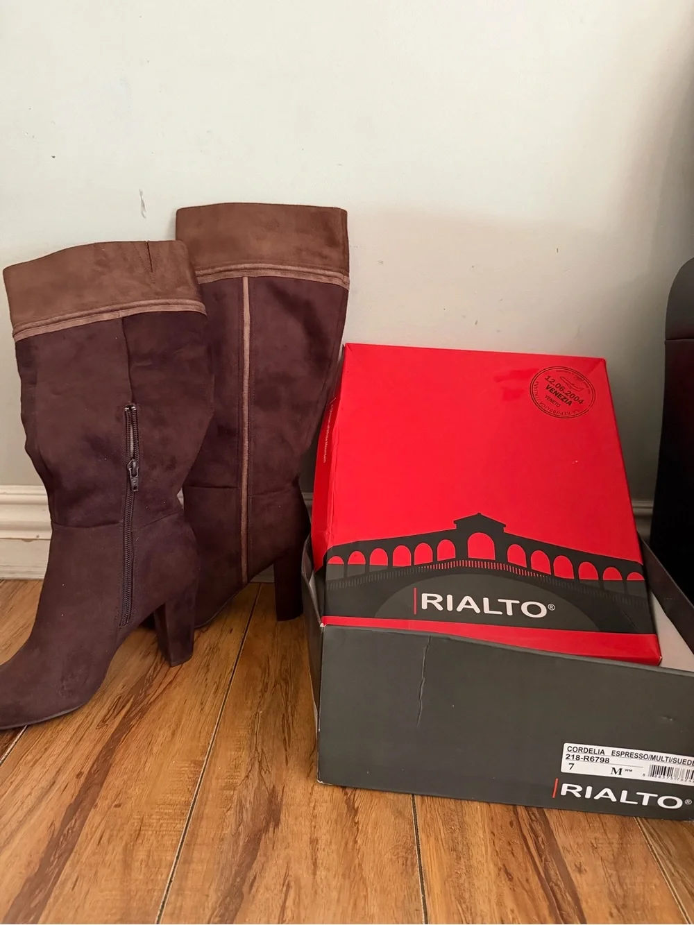 Rialto Two-Tone Espresso Over-the-Knee Suede Boots